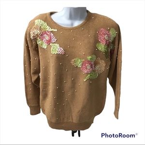 Women’s Sweater Size Small Sequined Beaded Lacy After Noon By Shell Kepler